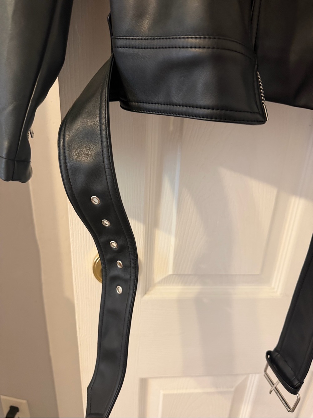 Topshop Black Leather Moto Jacket with Belt - Picture 6 of 9